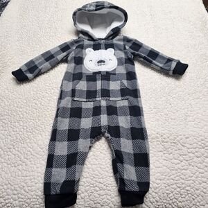 Carter's One Piece Velour Sherpa Zip Front Hooded Bear Front Applique 9 Months